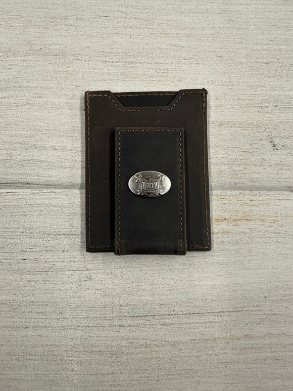 Zep-Pro Crazy Horse Leather Money Clip Concho Wallet  - Troy University